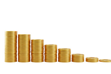 golden coins with a Low graph isolated on transparent background 
