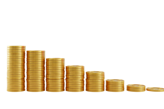 golden coins with a Low graph isolated on transparent background 