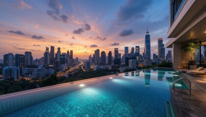 Obraz premium Infinity pool luxury apartment kuala lumpur skyline view 