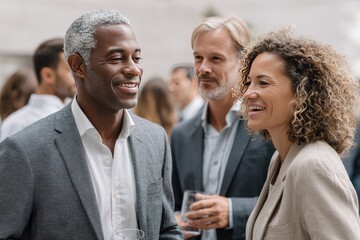 Diverse business professionals engaged in conversation during a networking event.