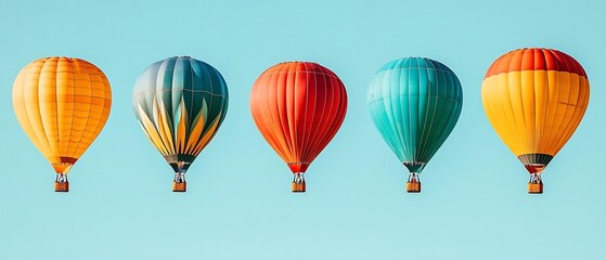 Obraz premium Colorful hot air balloons fly, blue sky. Travel