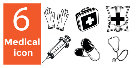 6 Medical Icon Set – Flat Health and Healthcare Symbols for Web, Apps, and Infographics