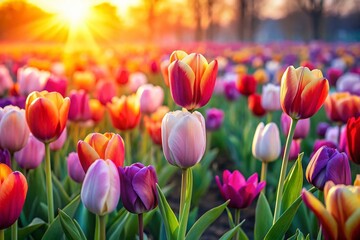 Obraz premium Vibrant Spring Tulips in a Dutch Garden - Colorful Flower Blooms