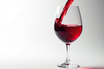 Rich red wine poured into glass, white backdrop, still life, wine tasting, wine glass