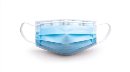 Light blue disposable face mask isolated on white background.