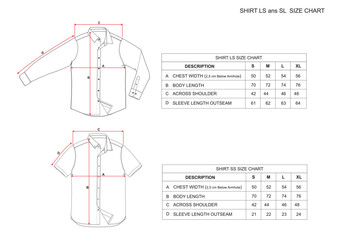 SHIRT LONG SLEEVE AND SHORT SLEEVE SIZE CHART
