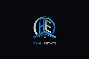 HE real estate letters logo design for construction or house. HE real estate letters logo Vector design