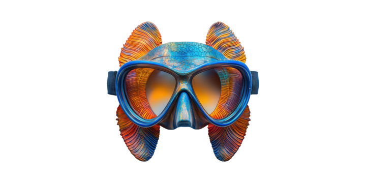 Colorful Fish-Inspired Diving Mask Design. Artistic Fusion Of Marine Life And Sports Gear Isolated On Transparent Background