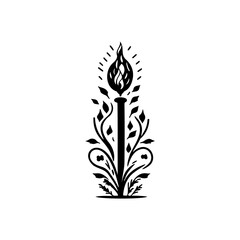 Elegant floral emblem with burning flame, representing enlightenment and growth