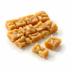 Delicious Peanut Brittle Candy Squares on white background