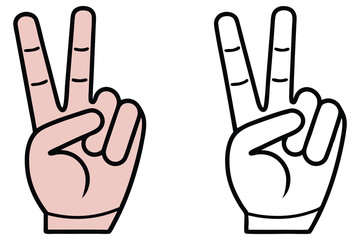 Obraz premium Two stylized hands show the peace gesture in color and outline on white