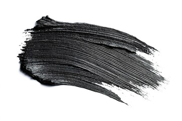 Close-Up of Black Mascara Brush Stroke Texture Isolated on Clean White Background

