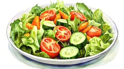 Vibrant, hand-painted illustration of a colorful vegetable salad.