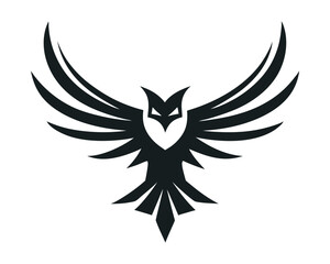 Majestic eagle silhouette logo, stylized black and white bird of prey vector on a white background