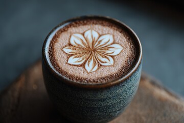 Delicious Coffee Latte with Intricate Art Patterns Served in a Coffeehouse