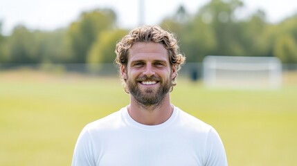 Fototapeta premium Smiling man on a soccer field