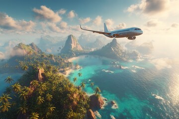 Conceptual Image of Air Travel to Tropical Exotic Locations for Vacation and Leisure

