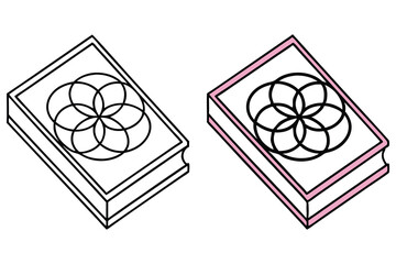 Isometric books display a floral circle design, one pinktrimmed, showcased over transparent background