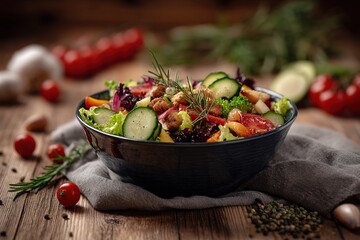 Fresh and Vibrant Salad with Crisp Vegetables Perfectly Pictured in a Studio with a Clean White Background