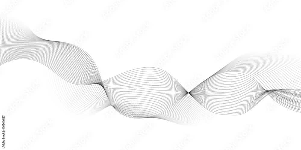Aufkleber Abstract grey, white smooth element swoosh speed wave modern stream background. Wave with lines created using blend tool. Abstract frequency sound wave lines and twisted curve lines background.	