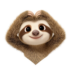 Cute Cartoon Sloth with Happy Expression, PNG clipart element with transparency