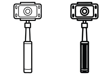 Two simplistic action camera selfie sticks show modern adventure with transparent backgrounds