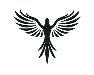 Obraz premium Elegant bird silhouette with spread wings, monochrome avian vector icon on a white background