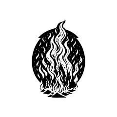 Monochromatic abstract portrayal of fire against a solid oval shape background