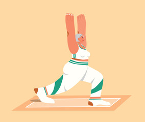 Elderly Woman Practicing Yoga in a Lunge Pose
