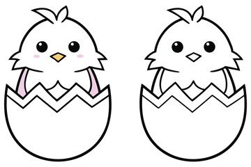 Two simple chicks hatched inside cracked eggs show cute, cartoonstyle easter springtime icon