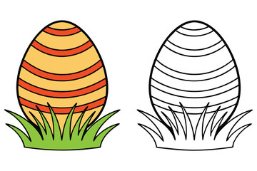 One decorated Easter egg and a plain egg sit in green grass, both are transparent
