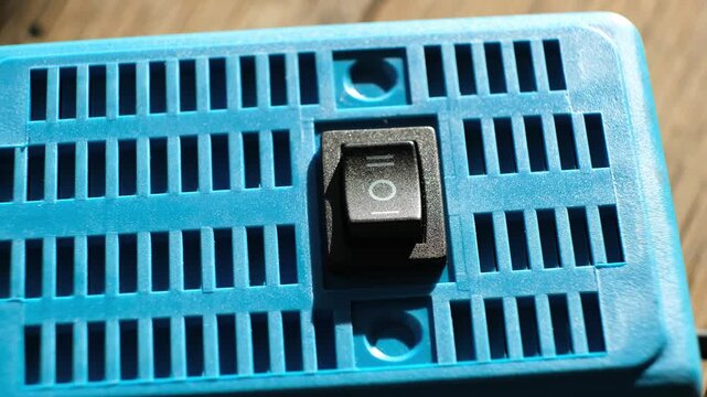 Finger pushes on KCD1-101 6c Rocker Switch electrical component rocker-style actuator for on off on control. Offers as a simple reliable switching mechanism, with a durable. High quality 4k footage.