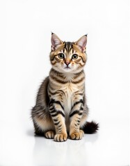 Fototapeta premium A cute Bengal kitten sitting on a white background.