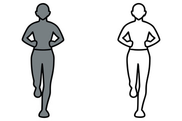 Gray silhouette person jogging matches outline, depicting fitness and movement with a transparent background