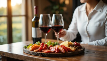 Red Wine and Charcuterie Board at a Social Gathering	
