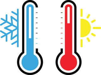 Hot and Cold Thermometer Comparison Icon - Weather Temperature Extremes for Climate Change Awareness Campaigns and HVAC Marketing Materials