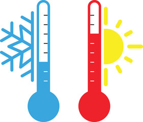 Hot and Cold Thermometers Icon Set | Climate Change Weather Forecast Graphic for Temperature Reports, HVAC System Advertising, Healthcare Information and Education