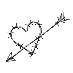 Obraz premium Barbed Wire Heart and Arrow. clipart isolated on transparent background. png
