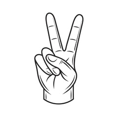 Obraz premium Drawing of Hand Gesture Peace Sign Victory Symbol Sketch 