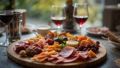 Red Wine and Charcuterie Board at a Social Gathering	
