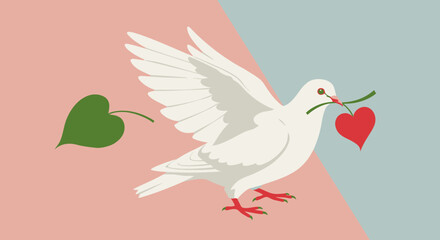 Stylized Dove with Green Leaf Minimalist Design Symbolic Peace Offering