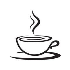 Modern Black Coffee Mug Logo Vector,  Vintage, Minimal, Stylish Cafe Lines Branding Design Symbol