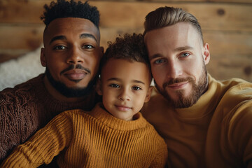 Fototapeta premium LGBT Parents Holding Their Baby in a Warm and Loving Family Portrait, Generative AI