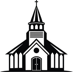 Church silhouette, Church silhouette vector, Christian church house icon, Church building vector illustration