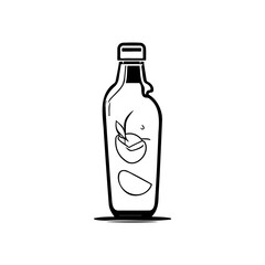 Stylized bottle containing fruity essence presented in a minimalist art style