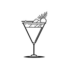 Minimalist Cocktail Glass Line Art Illustration with Citrus and Plant Garnishes