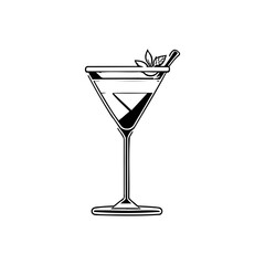 Elegant black and white cocktail illustration with garnish and slender stem