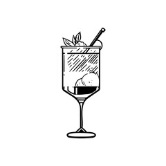 Elegant monochrome illustration of a sophisticated cocktail with garnish