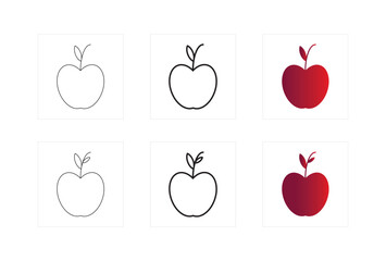 Apple Icon Set, Line and Gradient Style Fruit Illustrations for Design Use.