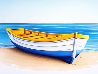 Naklejka premium Colorful Rowboat on Sandy Beach